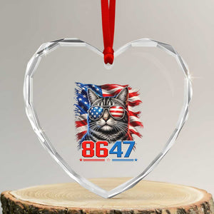 Cool 8647 Patriotic Cat Heart Crystal Glass Ornament American Flag Sunglasses Tabby Cat Political Satire