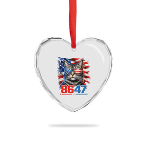 Cool 8647 Patriotic Cat Heart Crystal Glass Ornament American Flag Sunglasses Tabby Cat Political Satire