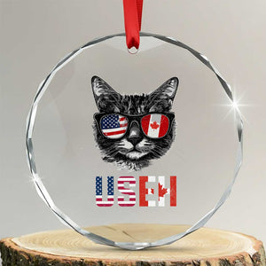 Cool American Canadan Cat Crystal Glass Ornament US EH American Canada Flag Funny TS02 Transparent Glass 3'' Circle Print Your Wear