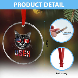 Cool American Canadan Cat Crystal Glass Ornament US EH American Canada Flag Funny TS02 Print Your Wear