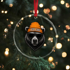 Cool Bear Chicago Graphic Crystal Glass Ornament Retro Vibe City Pride Beanie and Sunglasses TS02 Print Your Wear