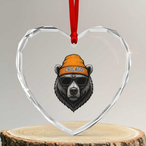 Cool Bear Chicago Graphic Heart Crystal Glass Ornament Retro Vibe City Pride Beanie and Sunglasses TS02 Transparent Glass 3'' Heart Print Your Wear