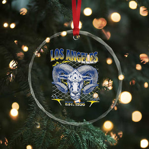 Cool Blue and Gold Ram Head Bighorn Sheep Graphic Crystal Glass Ornament Est 1936 Los Angeles Lover TS02 Print Your Wear