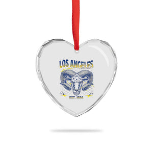 Cool Blue and Gold Ram Head Bighorn Sheep Graphic Heart Crystal Glass Ornament Est 1936 Los Angeles Lover TS02 Print Your Wear