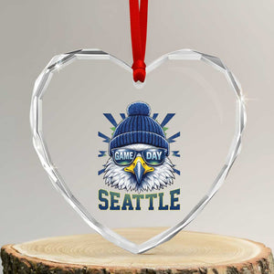 Cool Blue and Green Hawk with Beanie Graphic Heart Crystal Glass Ornament Seattle Game Day Sports Fan TS02 Transparent Glass 3'' Heart Print Your Wear
