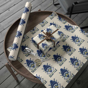 Cool Blue and Green Hawk with Beanie Graphic Wrapping Paper Roll Seattle Game Day Sports Fan TS02 Beige Print Your Wear