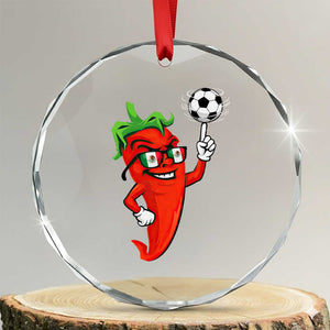 Cool Chili Pepper Soccer Player Crystal Glass Ornament Mexican Spicy Food Lover TS12 Transparent Glass 3'' Circle Print Your Wear