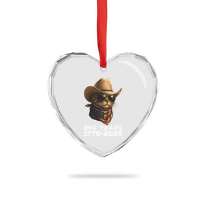 Cool Cowboy Cat 250 Years Heart Crystal Glass Ornament Funny Patriotic 1776 to 2026 US Semiquincentennial TS02 Print Your Wear