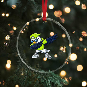 Cool Dabbing Hawk Sports Graphic Crystal Glass Ornament Neon Green Game Day Fan
