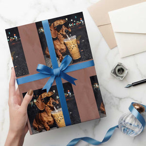 Cool Dachshund Drinking Iced Coffee Graphic Wrapping Paper Roll Funny Wiener Dog Night Vibes Aesthetic TS02 Mocha Print Your Wear
