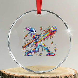 Cool Easter Bunny Baseball Player Neon Paint Splash Graphic Crystal Glass Ornament Funny Rabbit Sports with Egg Bat Hit Gift TS02 Transparent Glass 3'' Circle Print Your Wear