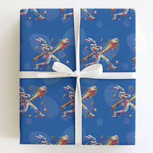 Cool Easter Bunny Baseball Player Neon Paint Splash Graphic Wrapping Paper Roll Funny Rabbit Sports with Egg Bat Hit Gift TS02 Royal Blue Print Your Wear