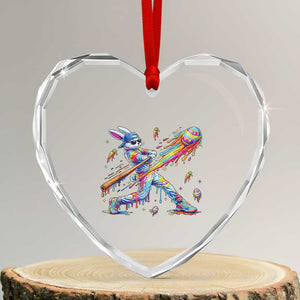Cool Easter Bunny Baseball Player Neon Paint Splash Graphic Heart Crystal Glass Ornament Funny Rabbit Sports with Egg Bat Hit Gift TS02 Transparent Glass 3'' Heart Print Your Wear