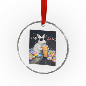 Cool Easter Bunny Drinking Iced Coffee Graphic Crystal Glass Ornament Funny Sunglasses Rabbit Spring Aesthetic TS02 Print Your Wear