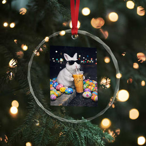 Cool Easter Bunny Drinking Iced Coffee Graphic Crystal Glass Ornament Funny Sunglasses Rabbit Spring Aesthetic TS02 Print Your Wear