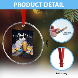 Cool Easter Bunny Drinking Iced Coffee Graphic Crystal Glass Ornament Funny Sunglasses Rabbit Spring Aesthetic TS02 Print Your Wear