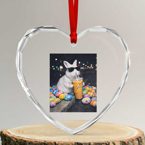 Cool Easter Bunny Drinking Iced Coffee Graphic Heart Crystal Glass Ornament Funny Sunglasses Rabbit Spring Aesthetic TS02 Transparent Glass 3'' Heart Print Your Wear