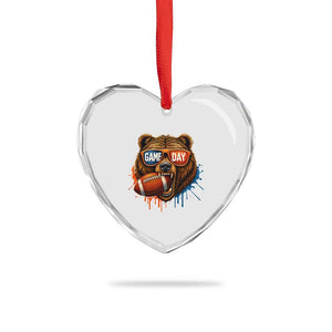 Cool Game Day Bear Graphic Heart Crystal Glass Ornament Bold Football Fan Dripping Paint TS02 Print Your Wear