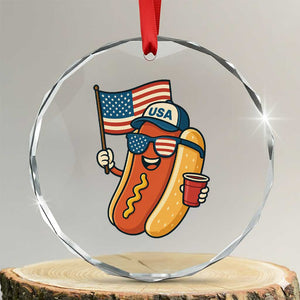 Cool Patriotic Hot Dog Crystal Glass Ornament Funny 4th of July Cookout 4th of July American Flag TS02 Transparent Glass 3'' Circle Print Your Wear