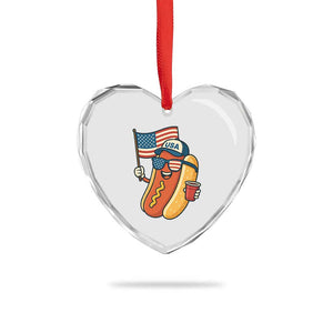 Cool Patriotic Hot Dog Heart Crystal Glass Ornament Funny 4th of July Cookout 4th of July American Flag TS02 Print Your Wear