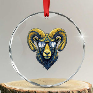 Cool Ram Game Day Bighorn Sheep Graphic Crystal Glass Ornament Bold Blue and Gold Fan TS02 Transparent Glass 3'' Circle Print Your Wear