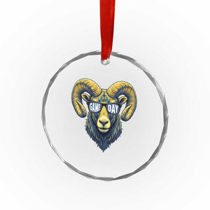 Cool Ram Game Day Bighorn Sheep Graphic Crystal Glass Ornament Bold Blue and Gold Fan TS02 Print Your Wear