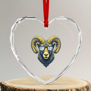 Cool Ram Game Day Bighorn Sheep Graphic Heart Crystal Glass Ornament Bold Blue and Gold Fan TS02 Transparent Glass 3'' Heart Print Your Wear