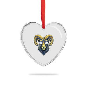 Cool Ram Game Day Bighorn Sheep Graphic Heart Crystal Glass Ornament Bold Blue and Gold Fan TS02 Print Your Wear