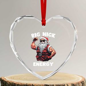 Cool Santa Claus Heart Crystal Glass Ornament Big Nick Energy TS02 Transparent Glass 3'' Heart Print Your Wear