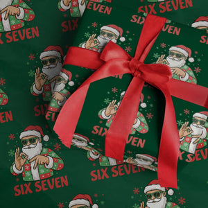Cool Santa Six Seven Meme Christmas Wrapping Paper Roll Funny 67 Holiday Hand Sign with Hipster Vibes TS02 Green Print Your Wear