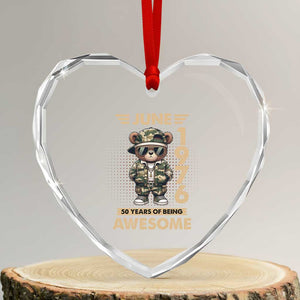 Cool Teddy Bear June 1976 50th Birthday Heart Crystal Glass Ornament 50 Years Of Being Awesome Retro Streetwear Gift