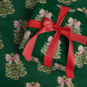 Coquette Bow Christmas Wrapping Paper Roll Cute Teacher Xmas Tree Pink TS10 Green Print Your Wear