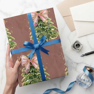 Coquette Bow Christmas Wrapping Paper Roll Cute Teacher Xmas Tree Pink TS10 Mocha Print Your Wear