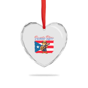 Coqui Frog Puerto Rico Flag Heart Crystal Glass Ornament Puerto Rican Taino Boricua