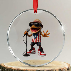 Coqui Puerto Rican Flag Crystal Glass Ornament Taino Boricua Frog Singing TS10 Transparent Glass 3'' Circle Print Your Wear