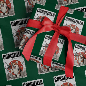 Corgizilla Giant Wrapping Paper Roll Funny Corgi Monster Roaring Tokyo Japan TS12 Green Print Your Wear