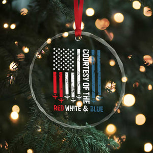 Courtesy of the Red White and Blue Crystal Glass Ornament US Military Patriotic American Flag TS02 Print Your Wear