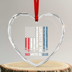 Courtesy of the Red White and Blue Heart Crystal Glass Ornament US Military Patriotic American Flag TS02 Transparent Glass 3'' Heart Print Your Wear