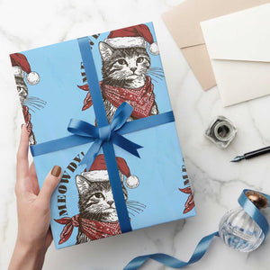 Cowboy Cat Christmas Wrapping Paper Roll Meowdy Western Rodeo TS14 Light Blue Print Your Wear