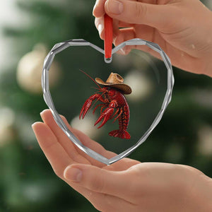 Cowboy Crawfish Heart Crystal Glass Ornament Yeeclaw Western Country Seafood Lobster Cajun Lovers TS10 Print Your Wear