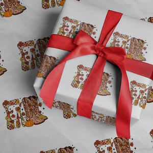 Cowboy Fall Season Thanksgiving Western Boots Pumpkin Wrapping Paper Roll TS11 White Print Your Wear