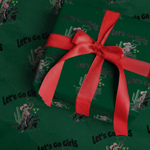 Cowboy Frog Riding Raccoon Wrapping Paper Roll Let's Go Girls TS12 Green Print Your Wear