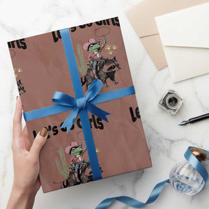 Cowboy Frog Riding Raccoon Wrapping Paper Roll Let's Go Girls TS12 Mocha Print Your Wear