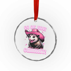 Cowboy Opossum Go On Now Git Crystal Glass Ornament Funny Possum Pink Cowgirl Hat Western Wild West TS10 Print Your Wear