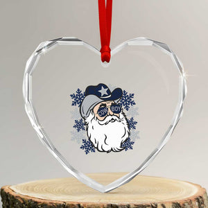 Western Cowboy Santa Christmas Heart Crystal Glass Ornament Cool Retro Nostalgic Xmas Gift TS02 Transparent Glass 3'' Heart Print Your Wear