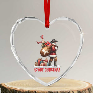 Cowboy Santa Christmas Heart Crystal Glass Ornament Funny Western Xmas TS14 Transparent Glass 3'' Heart Print Your Wear