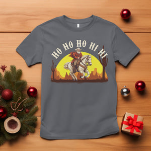 Cowboy Santa Claus Riding A Horse Ho Ho Hi Hi T Shirt TS09 Charcoal Printyourwear