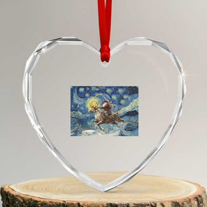 Cowboy Santa Starry Night Christmas Heart Crystal Glass Ornament TS14 Transparent Glass 3'' Heart Print Your Wear