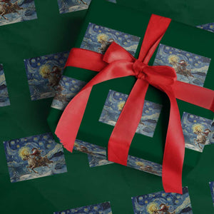 Cowboy Santa Starry Night Christmas Wrapping Paper Roll TS14 Green Print Your Wear