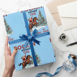 Cowboy Santa Western Christmas Wrapping Paper Roll Rockin Around The Xmas Tree TS14 Light Blue Print Your Wear